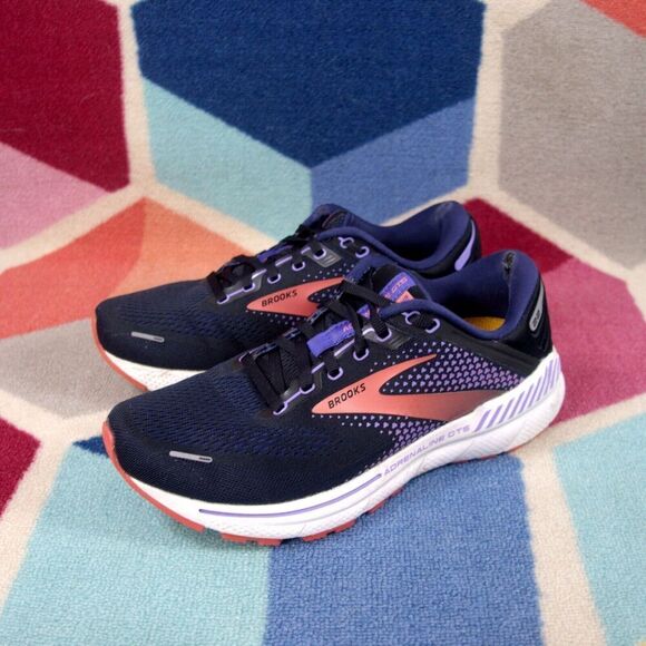 Brooks Womens Adrenaline GTS 22 Black Purple Running Shoes Size 10.5 US Medium B - Picture 1 of 8